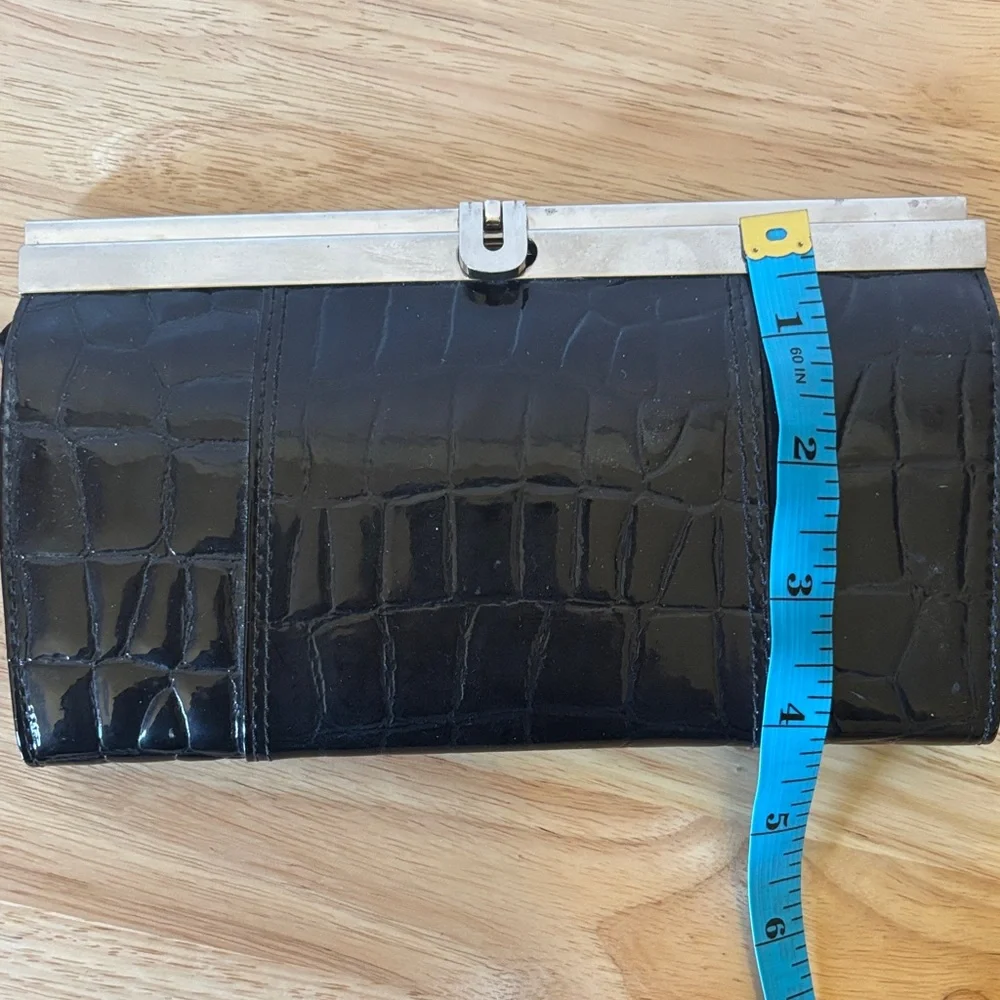 Woman’s Vintage Black Croc Clutch Wallet with Silver Frame